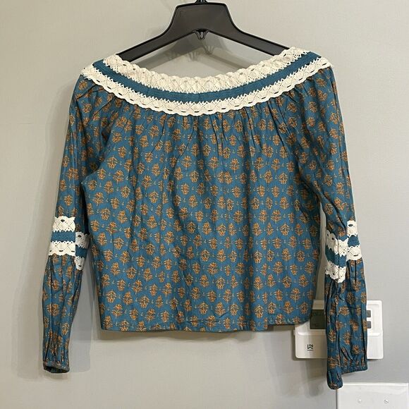 Luna Moon Maxi Skirt Set 2 Piece Teal Peasant Crocheted Ruffled Boho Sz S NEW - Picture 2 of 13